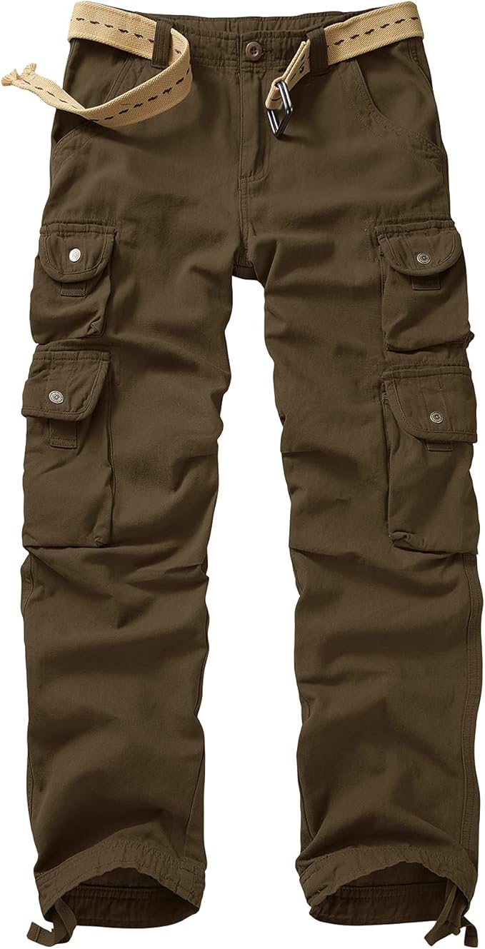 raroauf 男式棉质休闲工装裤,户外徒步军装野外工作服裤,带 10 个口袋